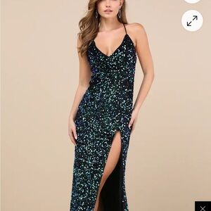 Lulu's Green Sequin Backless Dress